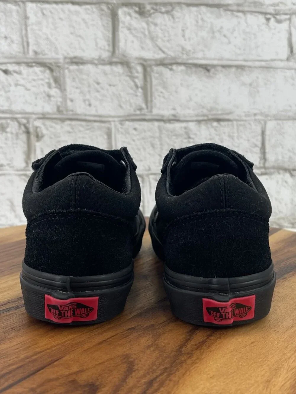 Vans Little Kids Old Skool V Blackout Suede Canvas Hook & Loop Shoes Sz. 2